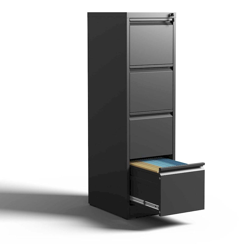 Steel 4-Drawer Vertical File Cabinet with Lock White Black