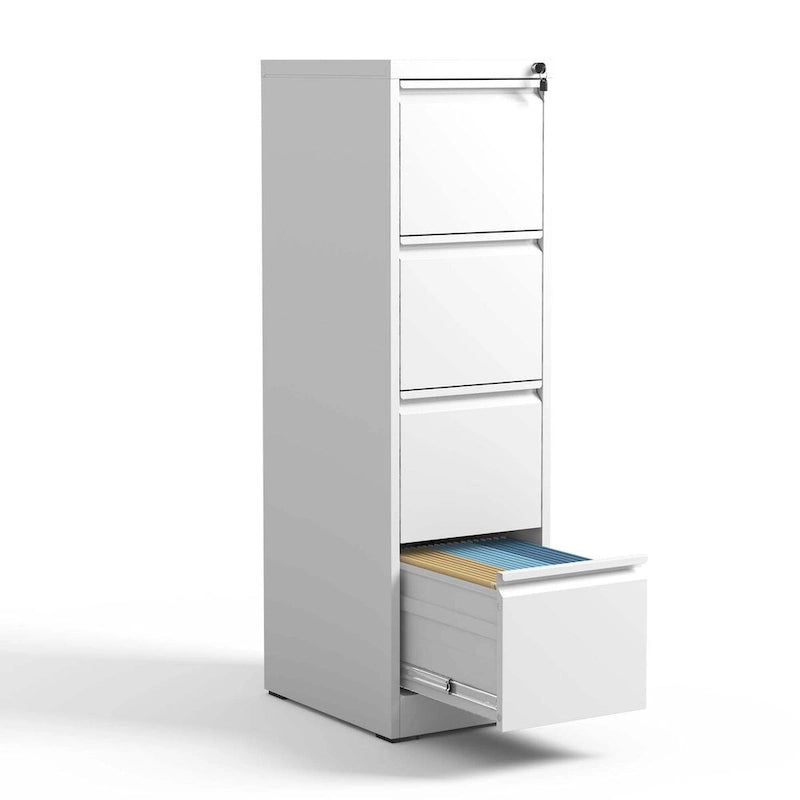 Steel 4-Drawer Vertical File Cabinet with Lock White Black