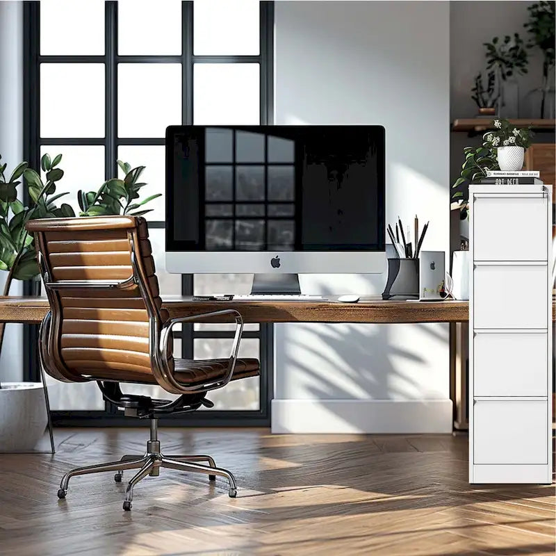 Steel 4-Drawer Vertical File Cabinet with Lock White Black