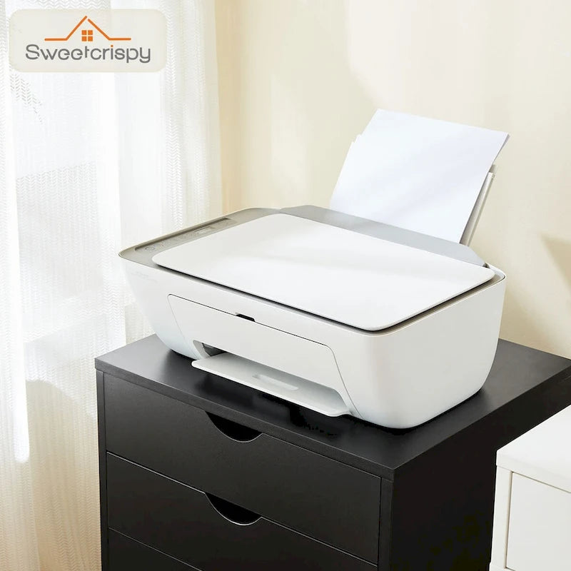 5-Drawer Rolling Storage Cabinet with Wheels White Black Wood Organizer