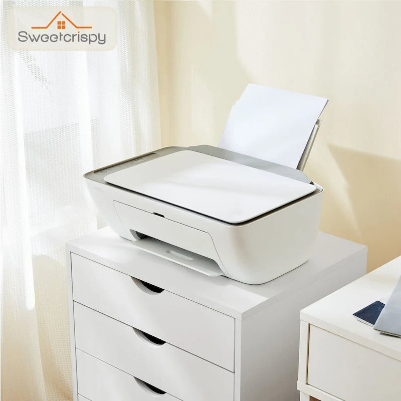 5-Drawer Rolling Storage Cabinet with Wheels White Black Wood Organizer