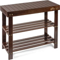 Bamboo Shoe Rack Bench with Storage Shelves Brown Natural Black