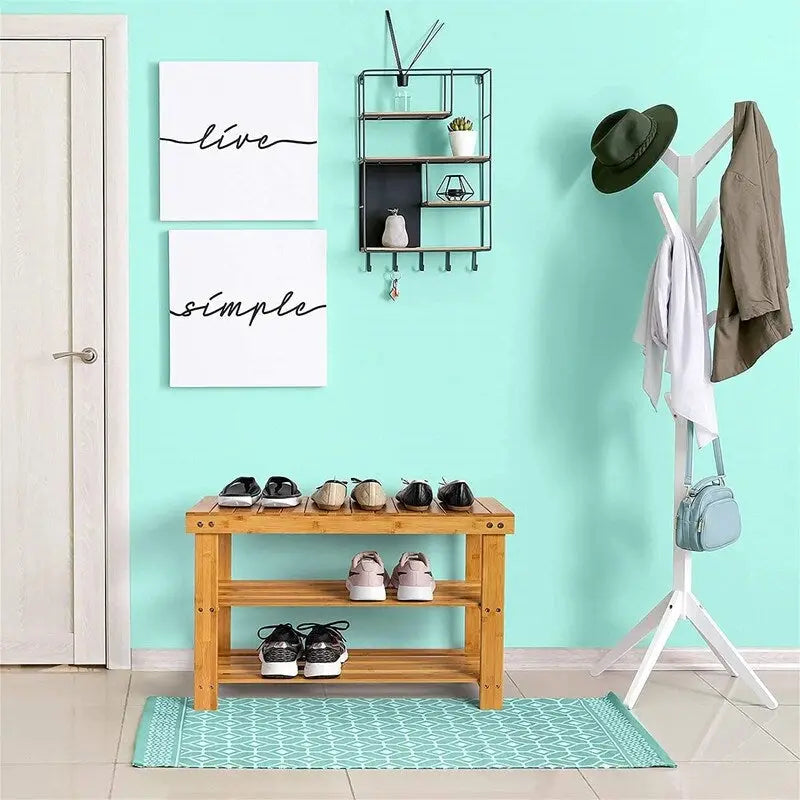 Bamboo Shoe Rack Bench with Storage Shelves Brown Natural Black