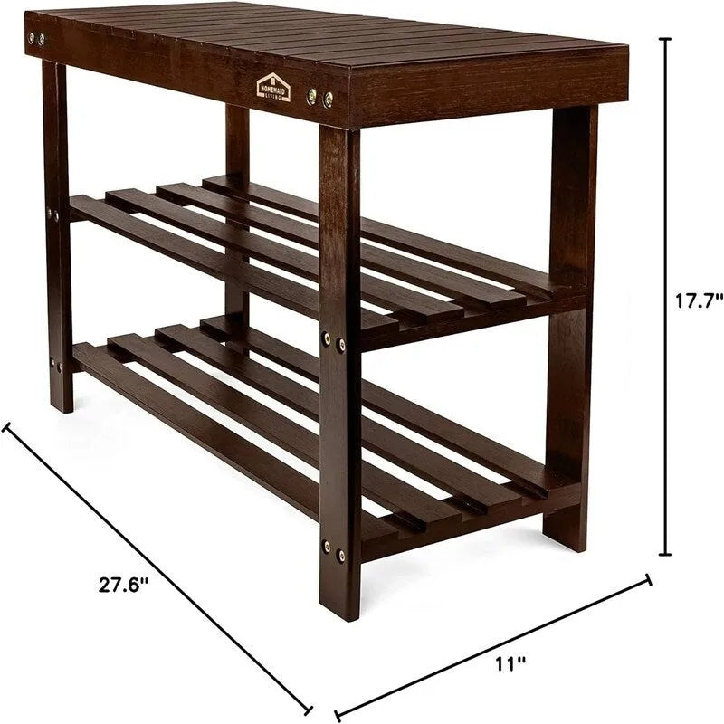 Bamboo Shoe Rack Bench with Storage Shelves Brown Natural Black