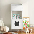 White Wooden Cat Litter Box Enclosure Cabinet with Storage Shelves and Flip Door