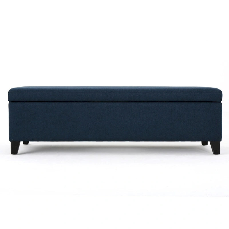Banc de rangement capitonné avec pieds en bouleau pour chambre et entrée