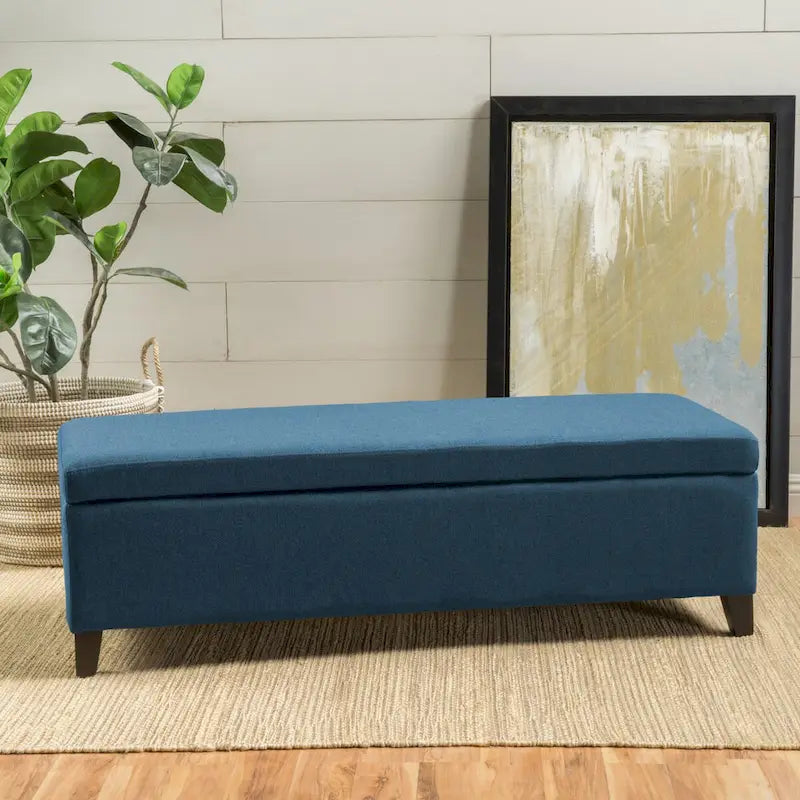 Upholstered Storage Bench with Birch Legs for Bedroom and Entryway