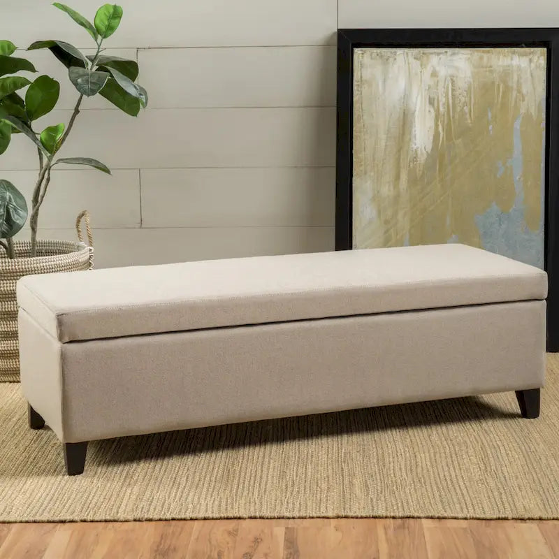 Upholstered Storage Bench with Birch Legs for Bedroom and Entryway