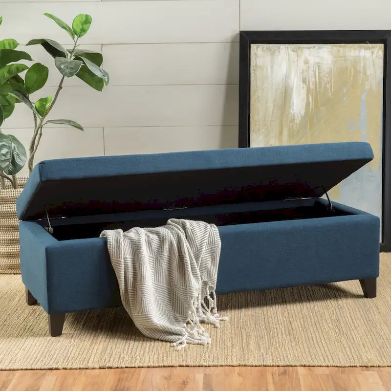 Upholstered Storage Bench with Birch Legs for Bedroom and Entryway
