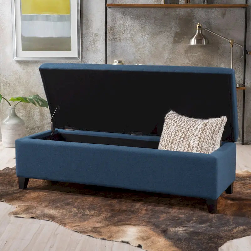 Upholstered Storage Bench with Birch Legs for Bedroom and Entryway