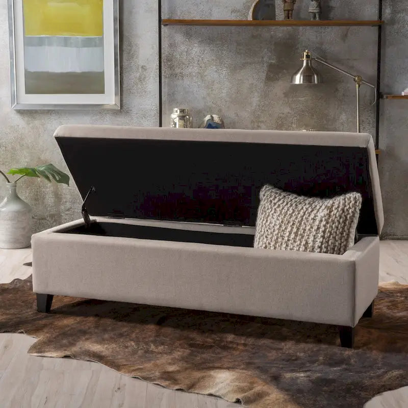 Upholstered Storage Bench with Birch Legs for Bedroom and Entryway