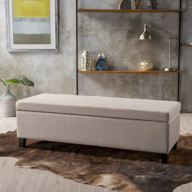 Upholstered Storage Bench with Birch Legs for Bedroom and Entryway
