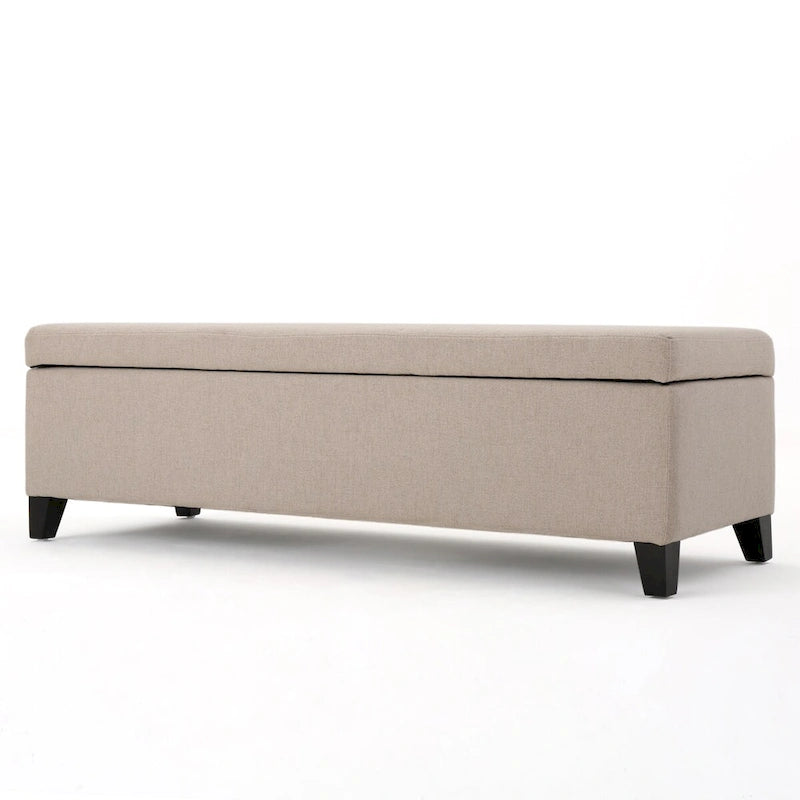Upholstered Storage Bench with Birch Legs for Bedroom and Entryway