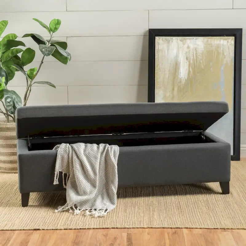 Upholstered Storage Bench with Birch Legs for Bedroom and Entryway