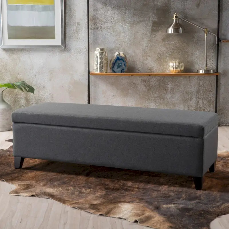 Upholstered Storage Bench with Birch Legs for Bedroom and Entryway