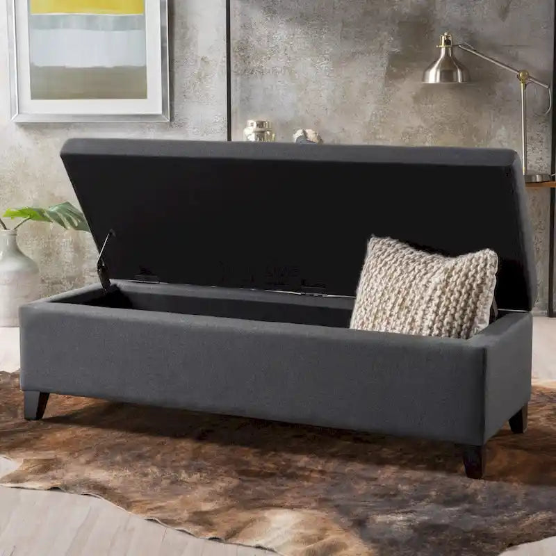 Upholstered Storage Bench with Birch Legs for Bedroom and Entryway