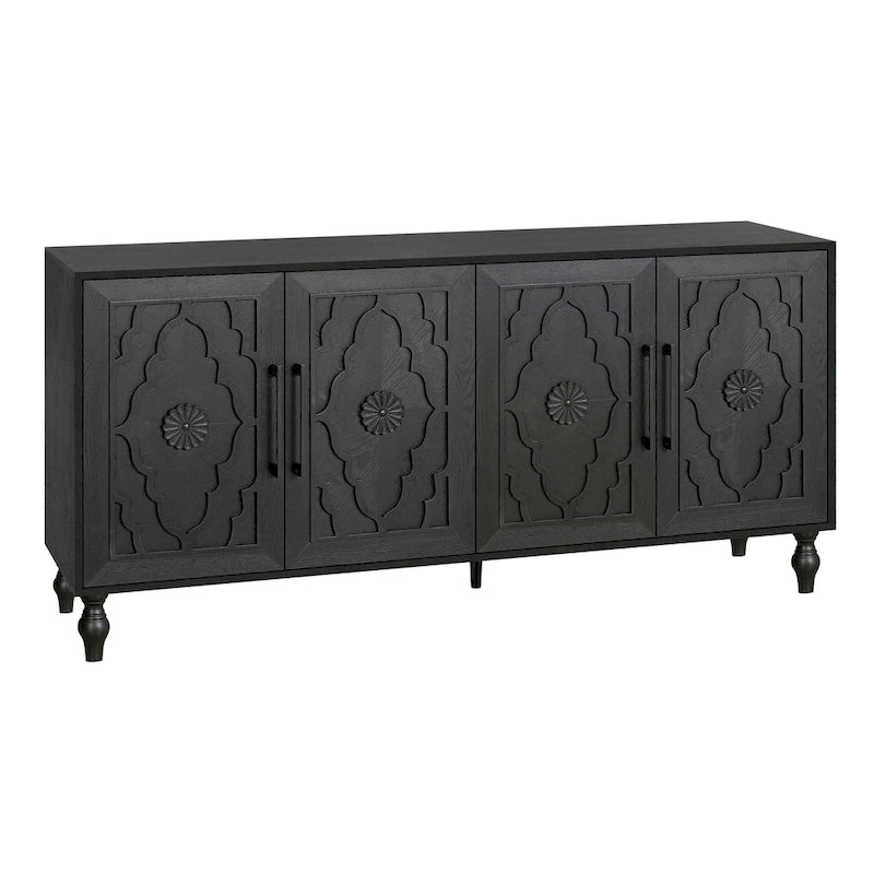 Bohemian Carved Floral Wood Sideboard Storage Cabinet Natural Brown