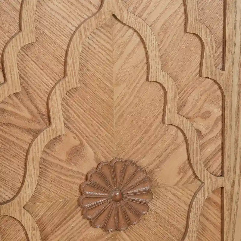 Bohemian Carved Floral Wood Sideboard Storage Cabinet Natural Brown