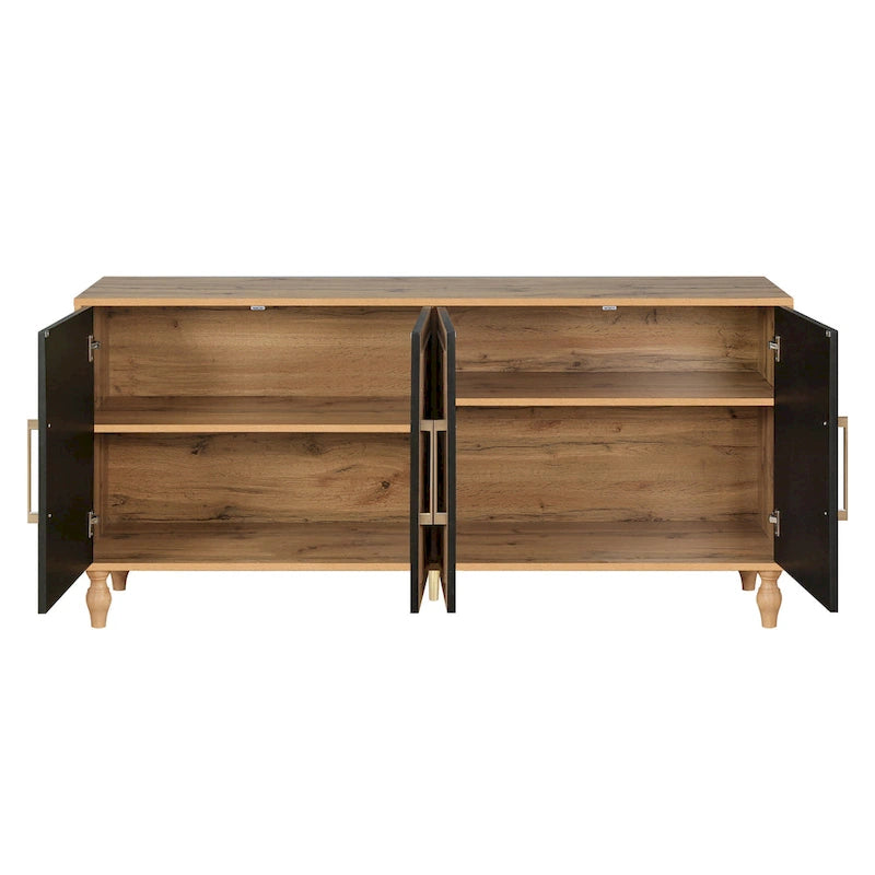 Bohemian Carved Floral Wood Sideboard Storage Cabinet Natural Brown