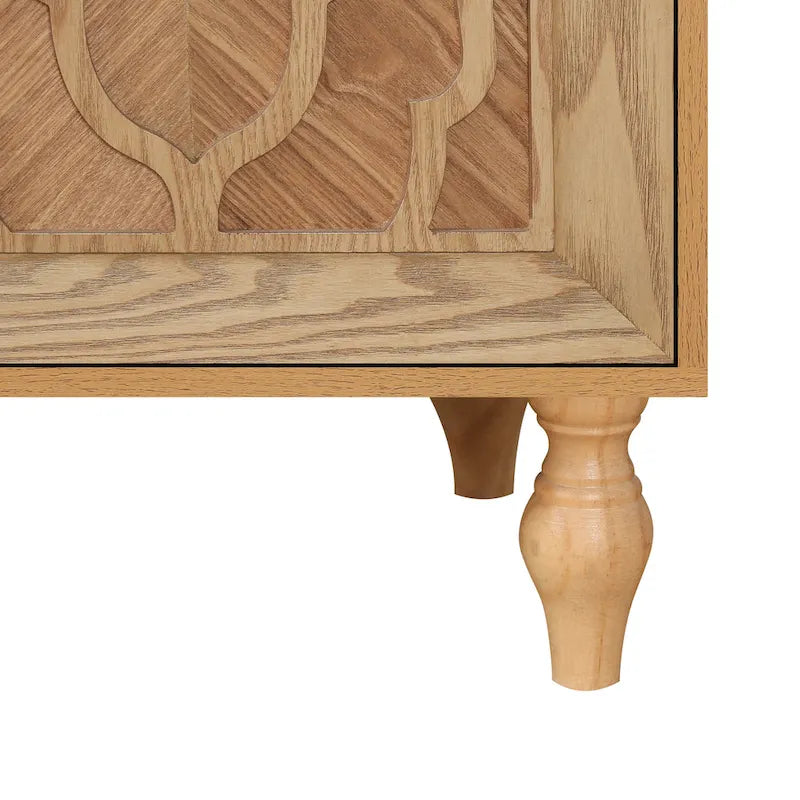 Bohemian Carved Floral Wood Sideboard Storage Cabinet Natural Brown