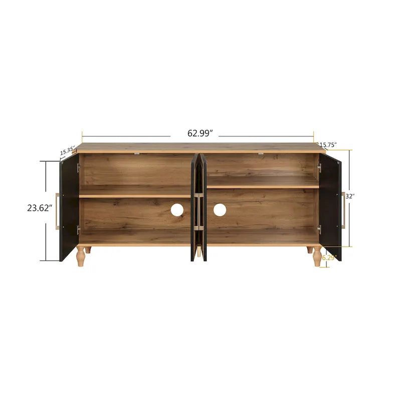 Bohemian Carved Floral Wood Sideboard Storage Cabinet Natural Brown