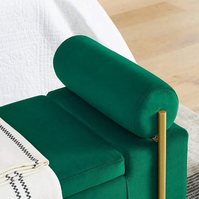 Upholstered Storage Bench White Boucle Cylindrical Arms Gold Iron Legs