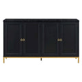 4-Door Faux Marble Top Storage Sideboard with Gold Metal Legs, Black