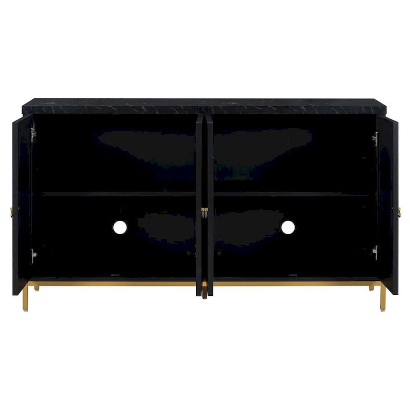 4-Door Faux Marble Top Storage Sideboard with Gold Metal Legs, Black