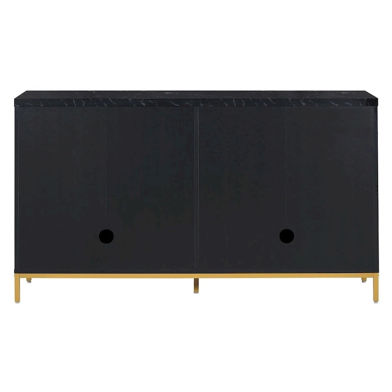 4-Door Faux Marble Top Storage Sideboard with Gold Metal Legs, Black