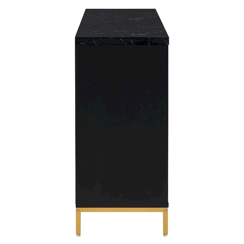 4-Door Faux Marble Top Storage Sideboard with Gold Metal Legs, Black