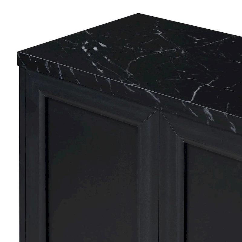 4-Door Faux Marble Top Storage Sideboard with Gold Metal Legs, Black