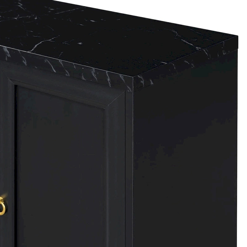4-Door Faux Marble Top Storage Sideboard with Gold Metal Legs, Black
