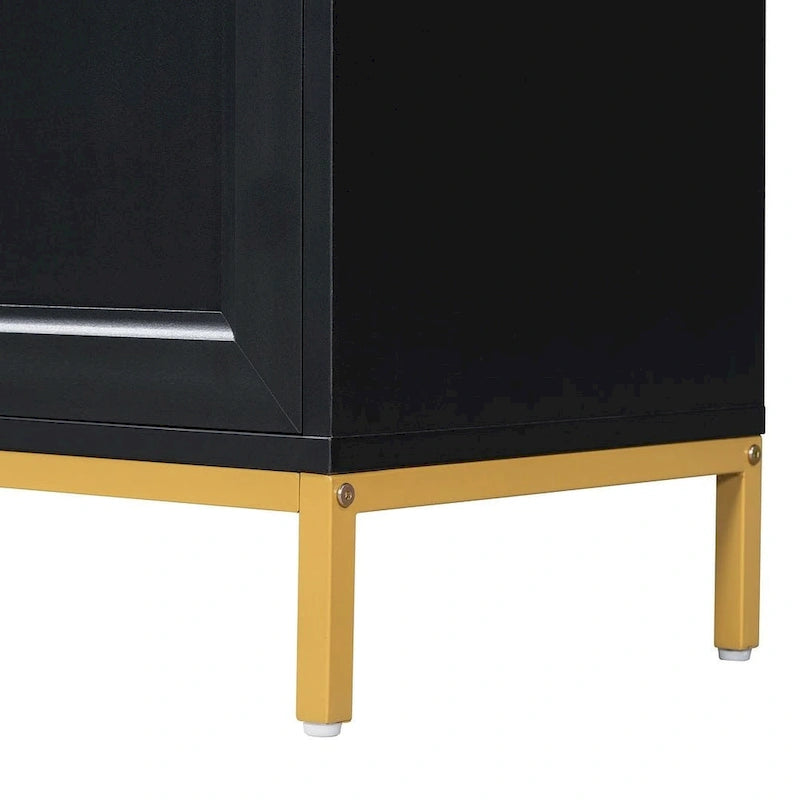 4-Door Faux Marble Top Storage Sideboard with Gold Metal Legs, Black
