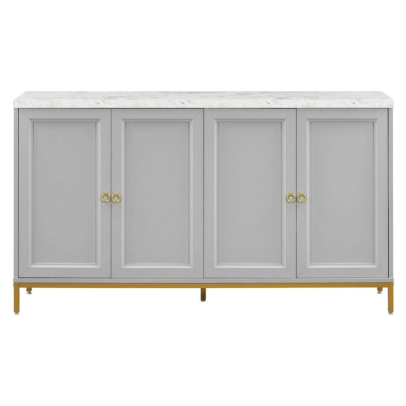 4-Door Faux Marble Top Storage Sideboard with Gold Metal Legs, Black