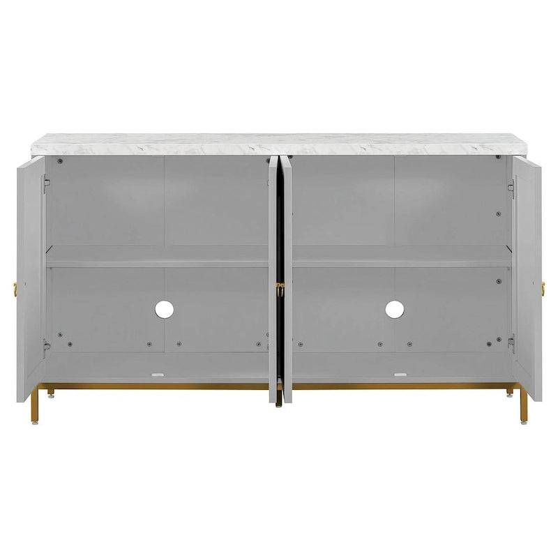 4-Door Faux Marble Top Storage Sideboard with Gold Metal Legs, Black