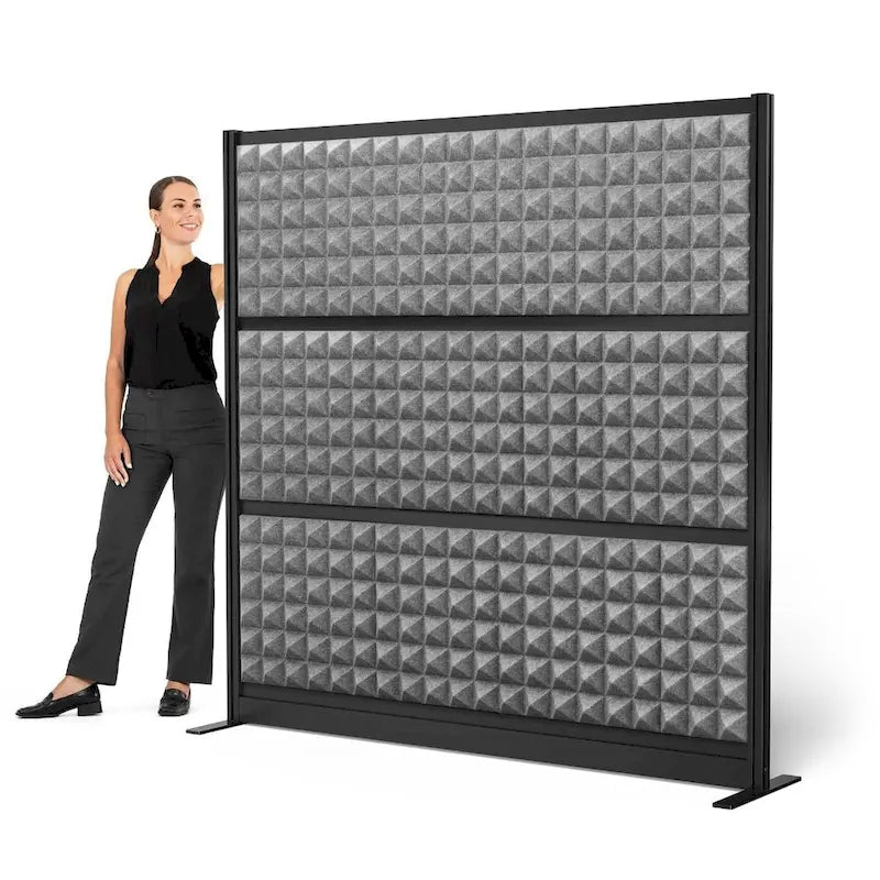 Acoustic Pyramid Panel Room Divider with Aluminum Frame Grey
