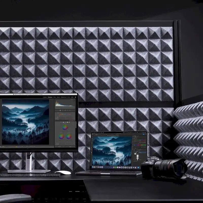 Acoustic Pyramid Panel Room Divider with Aluminum Frame Grey