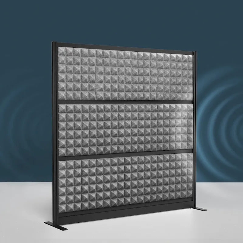 Acoustic Pyramid Panel Room Divider with Aluminum Frame Grey