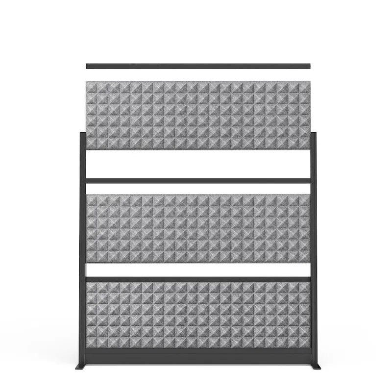 Acoustic Pyramid Panel Room Divider with Aluminum Frame Grey