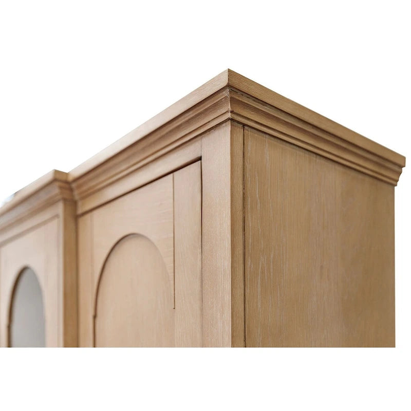 Wood Hutch with Arched Glass Doors, Office Storage Cabinet, Light Brown