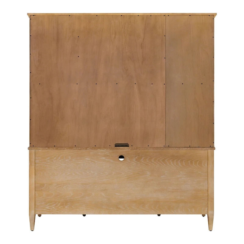 Wood Hutch with Arched Glass Doors, Office Storage Cabinet, Light Brown
