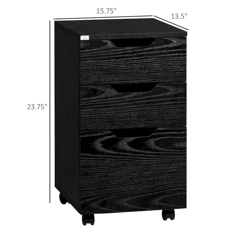 Black 3-Drawer Rolling Under-Desk Storage Cabinet with Locking Casters