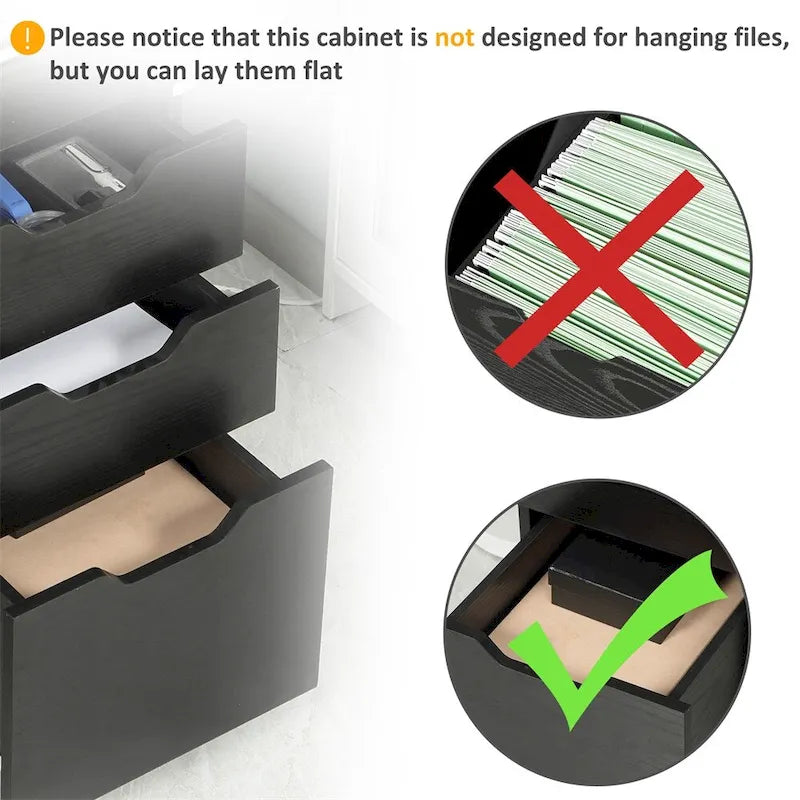 Black 3-Drawer Rolling Under-Desk Storage Cabinet with Locking Casters