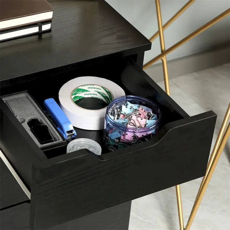 Black 3-Drawer Rolling Under-Desk Storage Cabinet with Locking Casters
