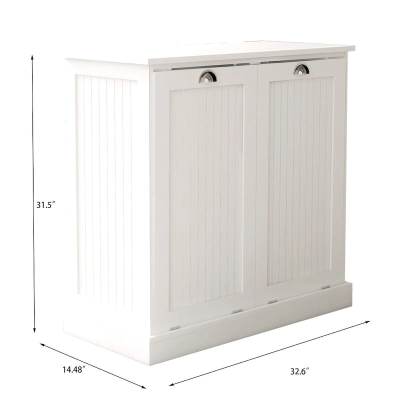 White Tilt-Out Laundry Sorter Cabinet with Two Removable Cloth Bag Compartments