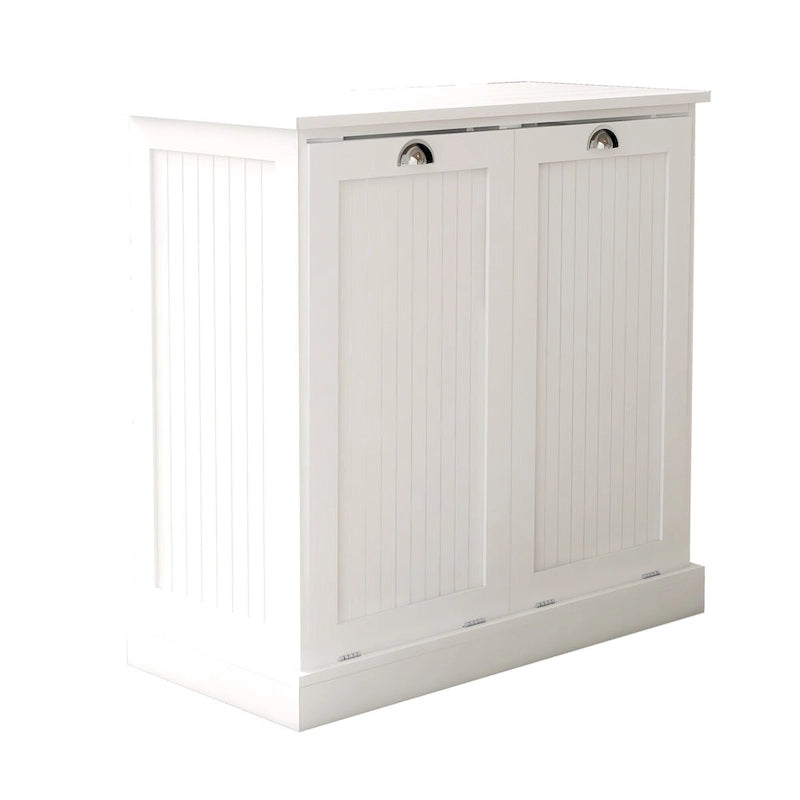 White Tilt-Out Laundry Sorter Cabinet with Two Removable Cloth Bag Compartments