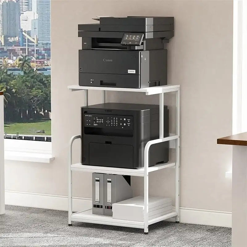 3-Tier Rolling Printer Stand with Adjustable Storage Shelves Metal Frame
