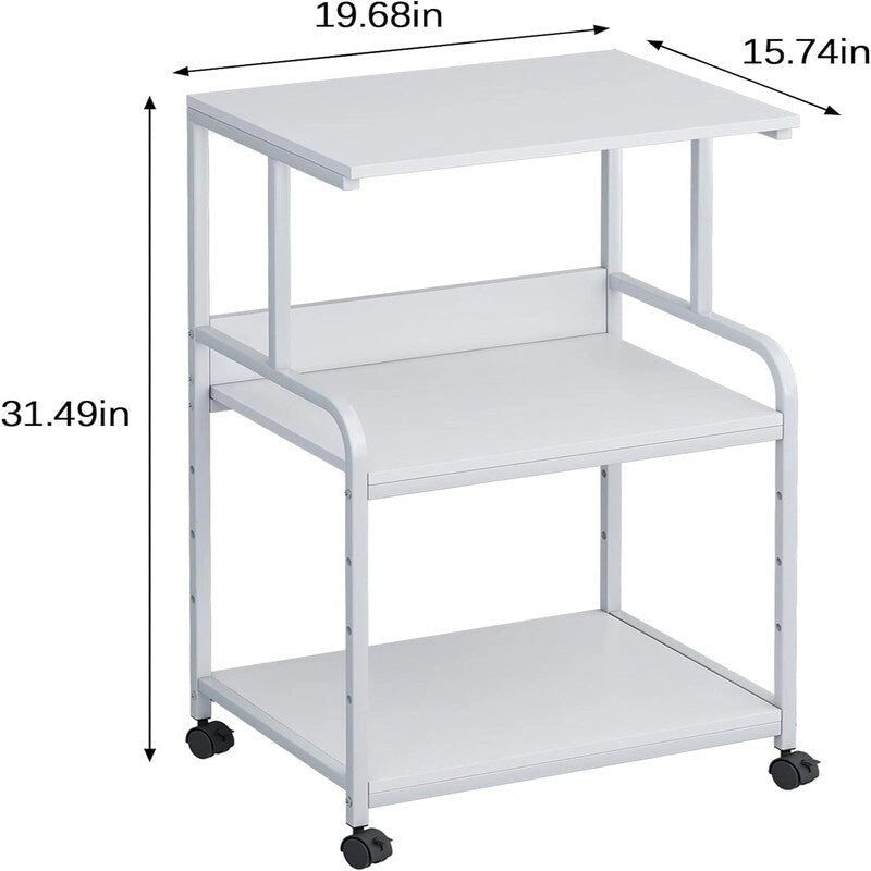 3-Tier Rolling Printer Stand with Adjustable Storage Shelves Metal Frame