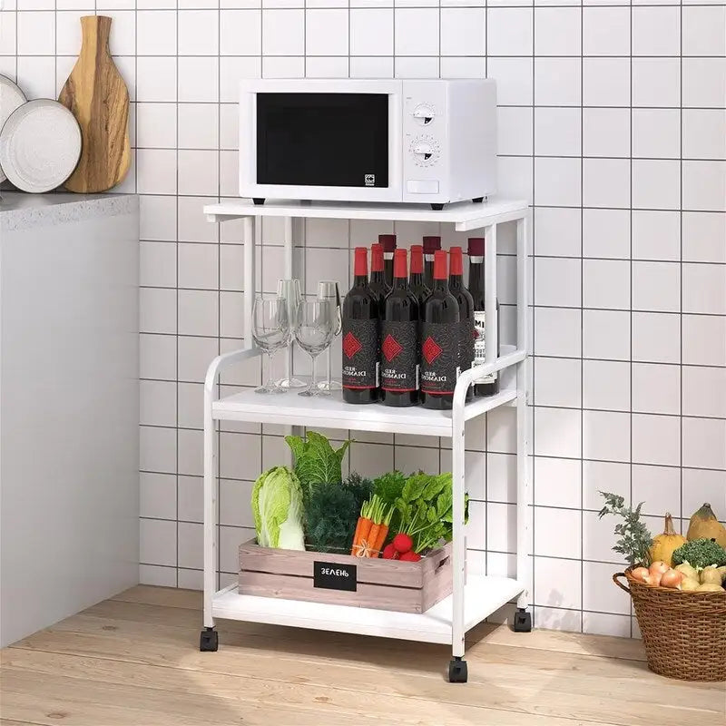 3-Tier Rolling Printer Stand with Adjustable Storage Shelves Metal Frame
