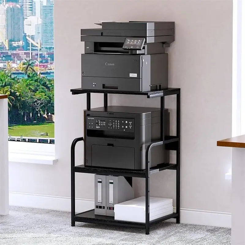 3-Tier Rolling Printer Stand with Adjustable Storage Shelves Metal Frame